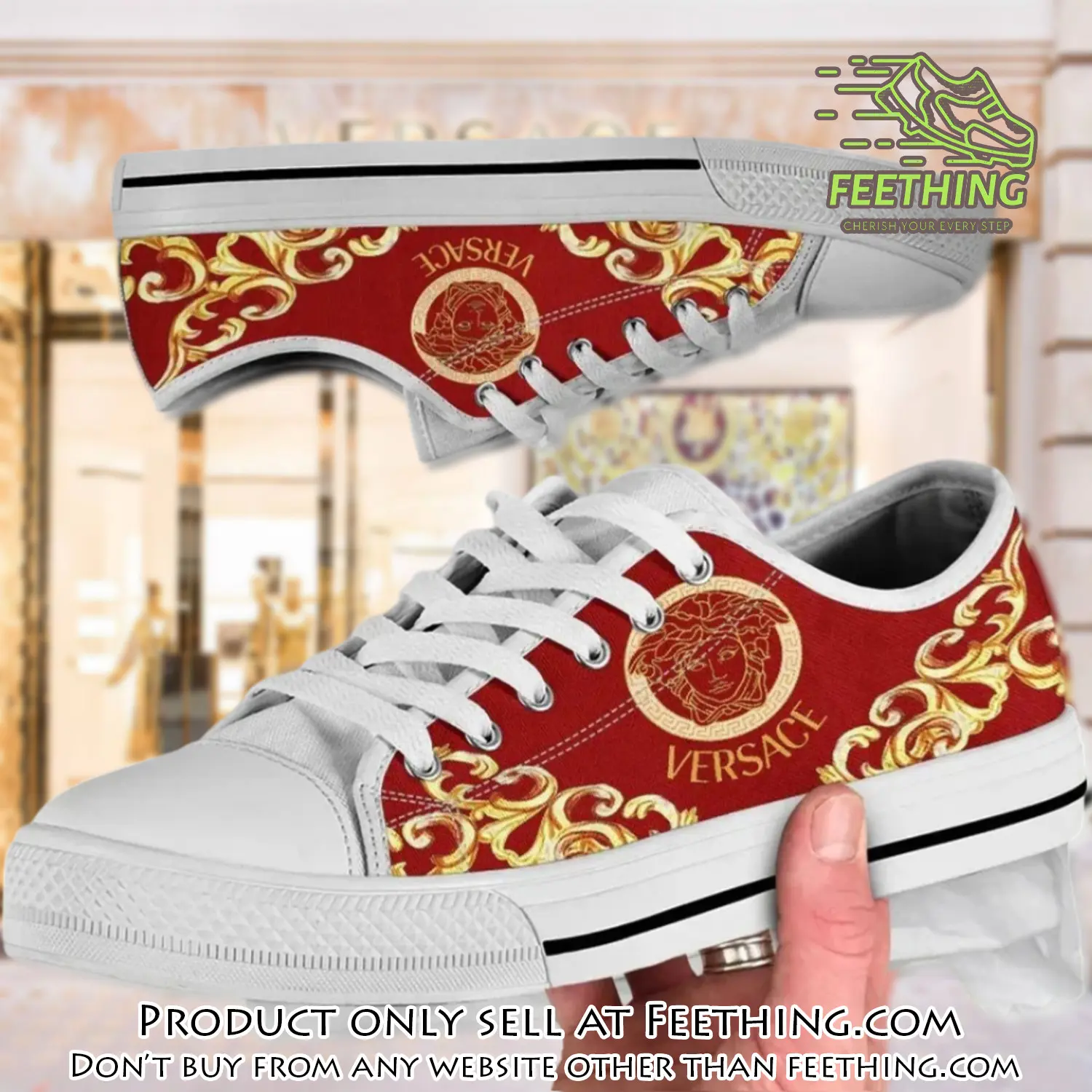 Versace medusa red golden low top canvas shoes luxury brand gifts for men women ft4354728
